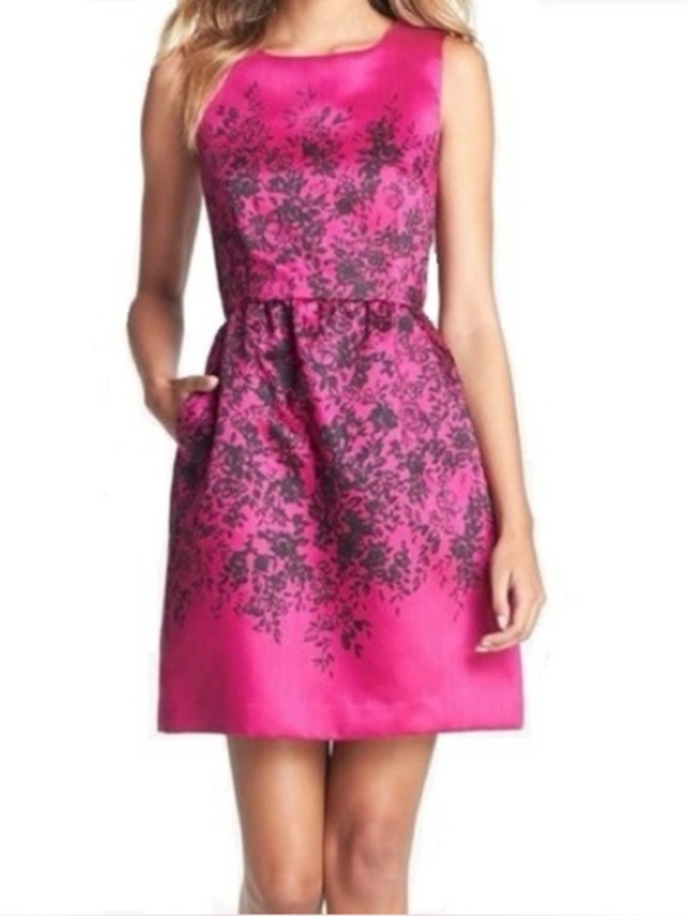 Taylor Fuchsia Midi Dress with Black Floral Print